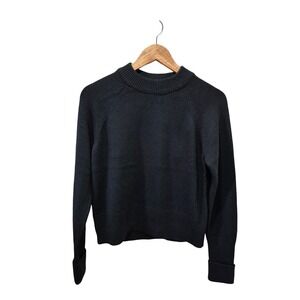 Piombo Woman Black Mock Neck Sweater Roll Cuff Knit Pullover Top Small